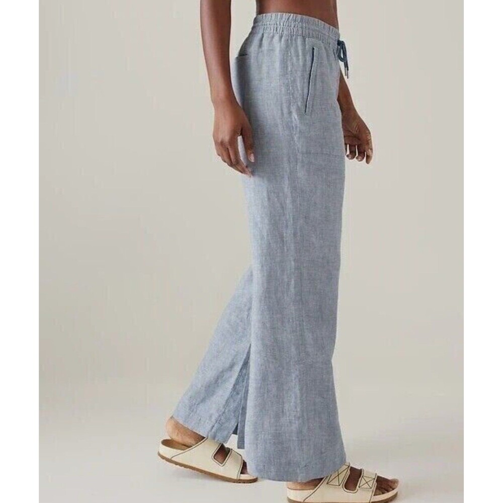 Athleta Retreat Linen Wide Leg Pant 4 Chambray Blue - Picture 3 of 12